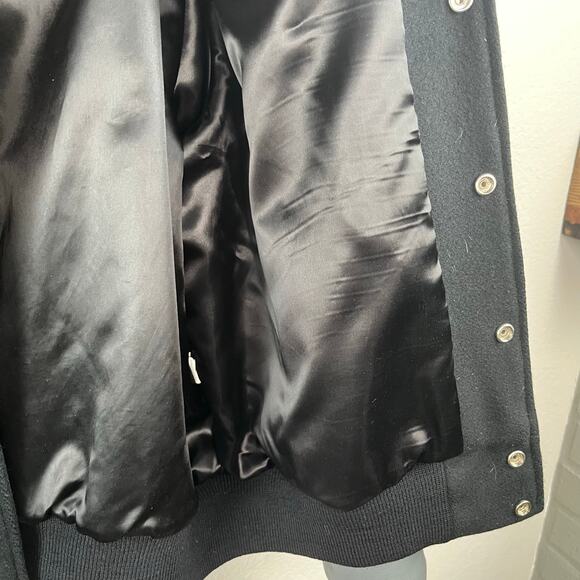 1990 Vintage Dehen Papa Murphys Black Gray Leather Wool Varsity Bomber Jacket XL - Picture 9 of 15